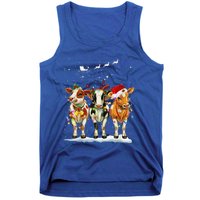 Cow Reindeer Santa Hat Christmas Light Funny Cows Lover Xmas Tank Top