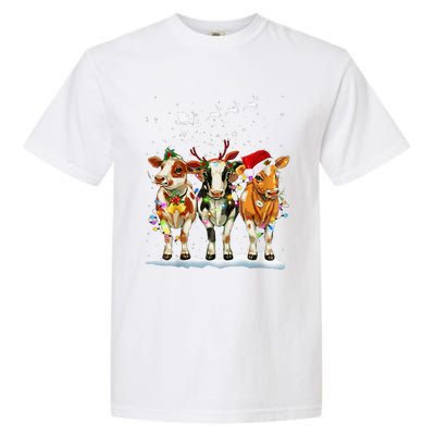 Cow Reindeer Santa Hat Christmas Light Funny Cows Lover Xmas Garment-Dyed Heavyweight T-Shirt