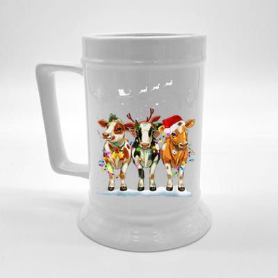 Cow Reindeer Santa Hat Christmas Light Funny Cows Lover Xmas Beer Stein