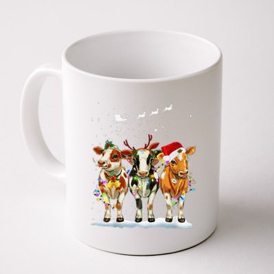 Cow Reindeer Santa Hat Christmas Light Funny Cows Lover Xmas Coffee Mug