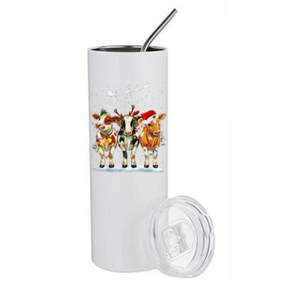 Cow Reindeer Santa Hat Christmas Light Funny Cows Lover Xmas Stainless Steel Tumbler