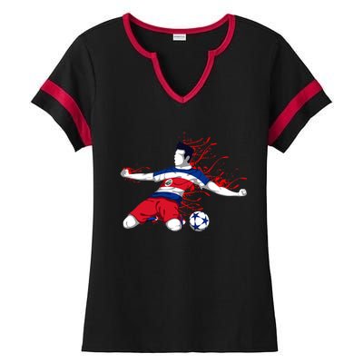 Costa Rica Soccer Costa Rican National Flag Football Lovers Ladies Halftime Notch Neck Tee