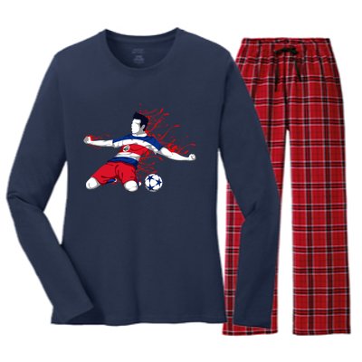 Costa Rica Soccer Costa Rican National Flag Football Lovers Women's Long Sleeve Flannel Pajama Set 