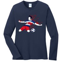 Costa Rica Soccer Costa Rican National Flag Football Lovers Ladies Long Sleeve Shirt