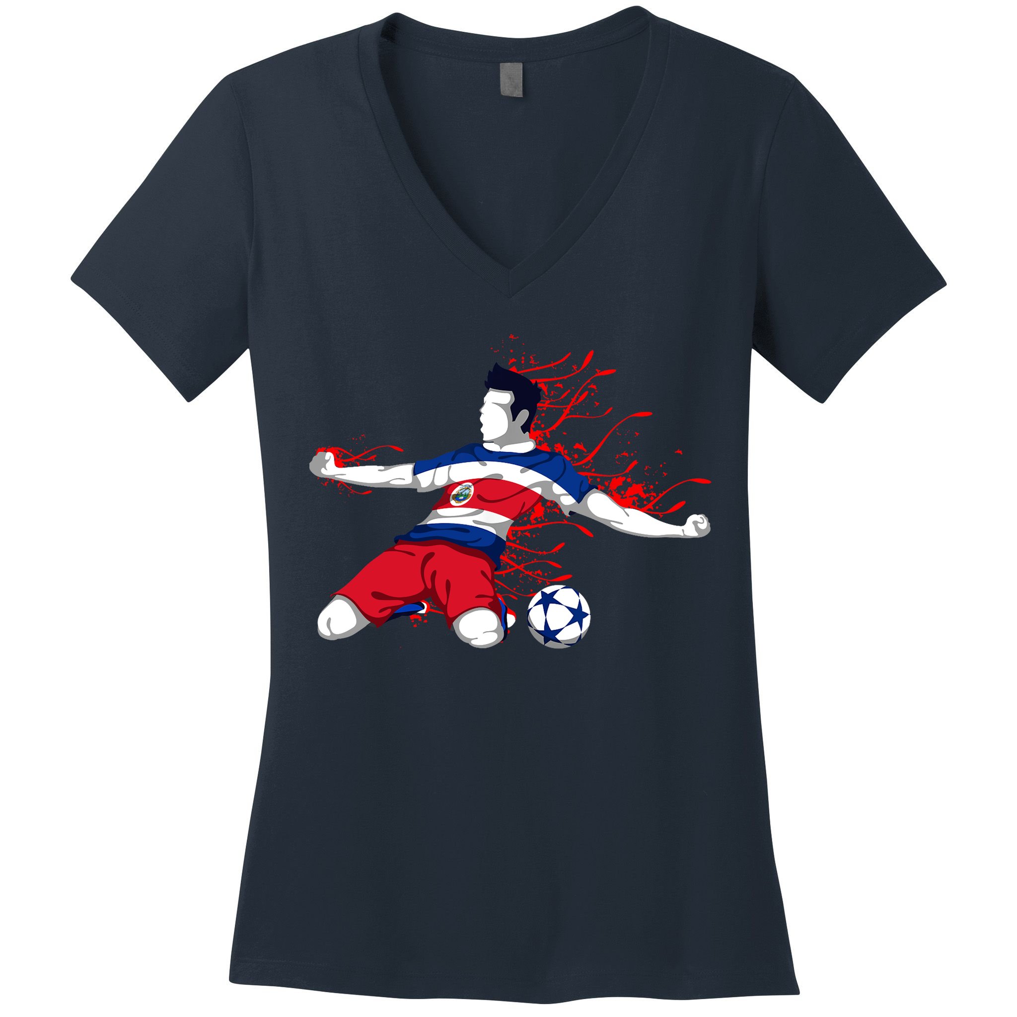 Costa Rica Soccer Costa Rican National Flag Football Lovers Women's V-Neck T-Shirt