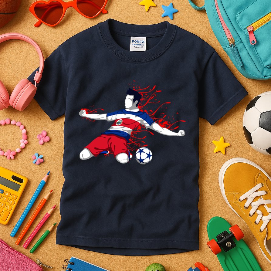 Costa Rica Soccer Costa Rican National Flag Football Lovers Kids T-Shirt
