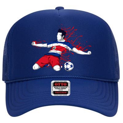 Costa Rica Soccer Costa Rican National Flag Football Lovers High Crown Mesh Back Trucker Hat