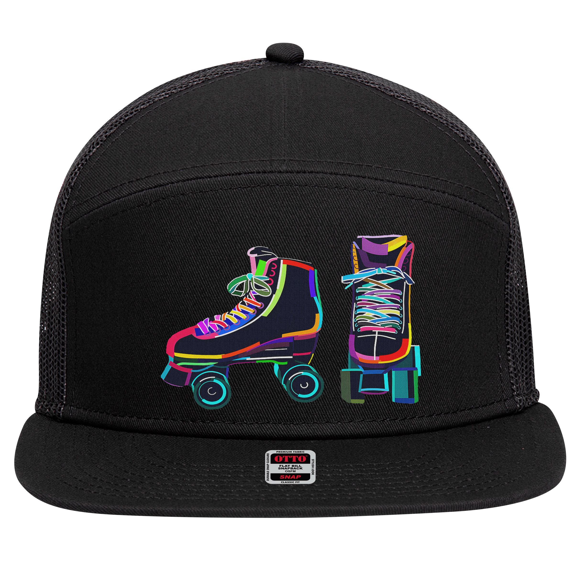 Colourfull Roller Skate Novelty Rollerskate Skating 7 Panel Mesh Trucker Snapback Hat