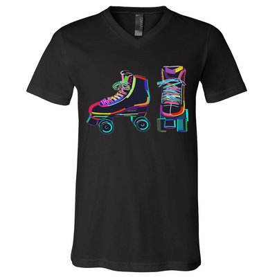 Colourfull Roller Skate Novelty Rollerskate Skating V-Neck T-Shirt