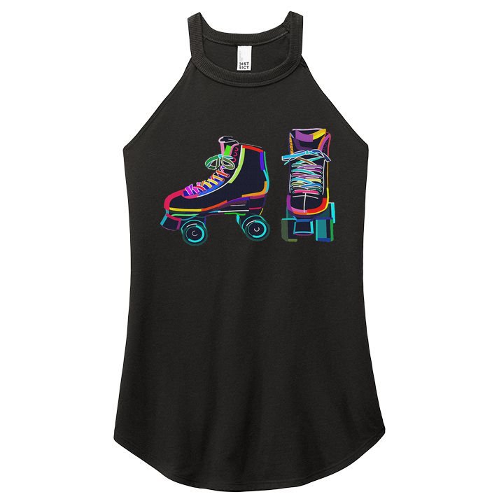 Colourfull Roller Skate Novelty Rollerskate Skating Women's Perfect Tri Rocker Tank