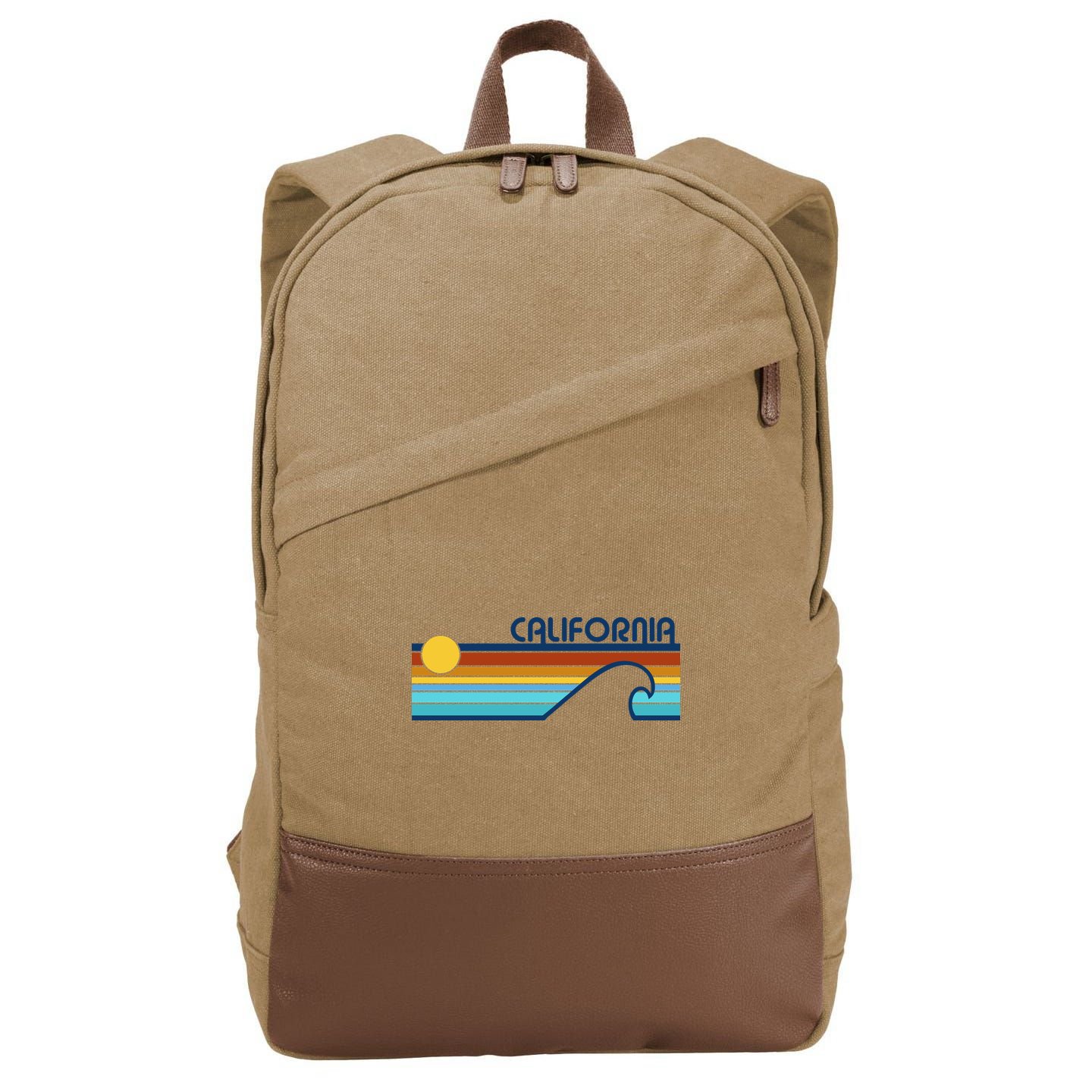 California Retro Sunset Beach Cotton Canvas Backpack