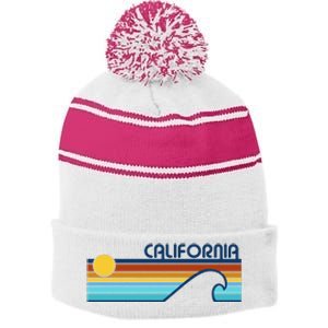 California Retro Sunset Beach Stripe Pom Pom Beanie