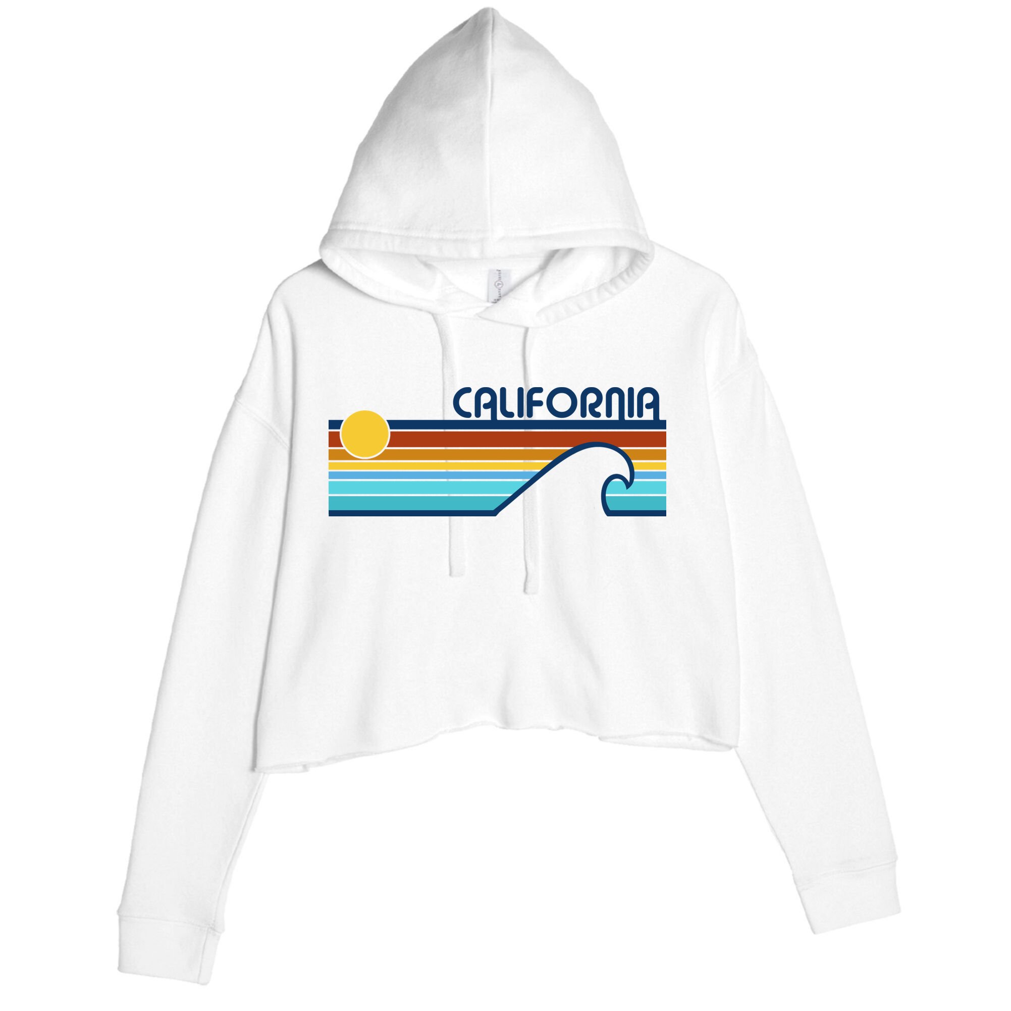 California Retro Sunset Beach Crop Fleece Hoodie