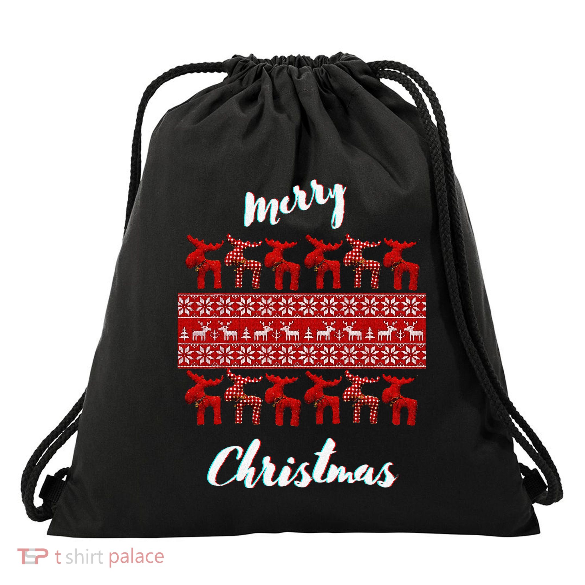 Christmas Remindeer Scandinavian Style Drawstring Bag