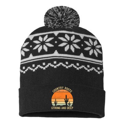 Country Roots Strong And Deep Retro Southern Cowboy Western USA-Made Snowflake Beanie