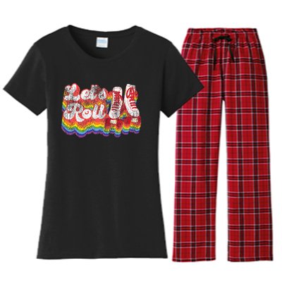 Cool Roller Skating Skate 1970S Retro Women's Flannel Pajama Set