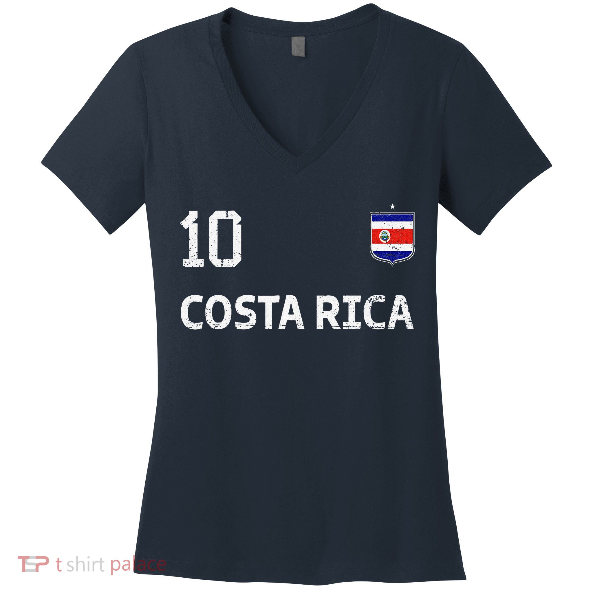 Costa Rica Soccer Fan Jersey Costa Rica Flag Football Lovers Women's V-Neck T-Shirt