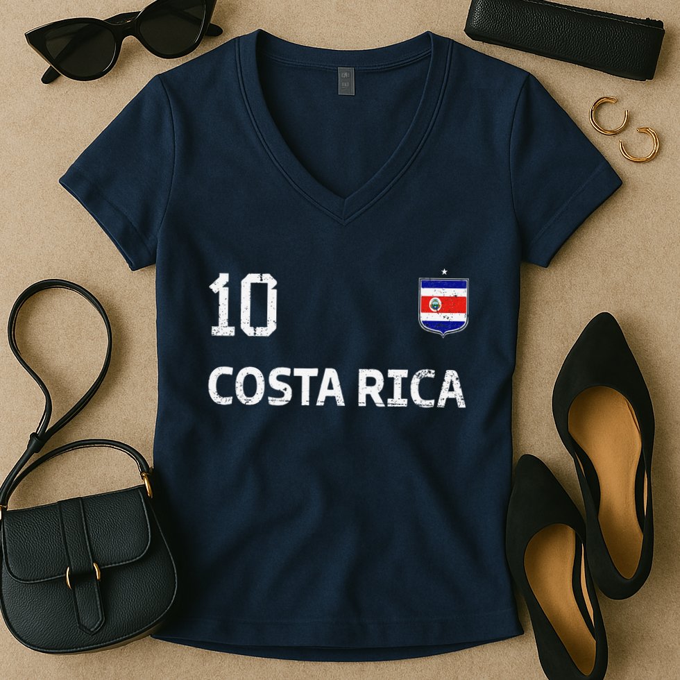Costa Rica Soccer Fan Jersey Costa Rica Flag Football Lovers Women's V-Neck T-Shirt