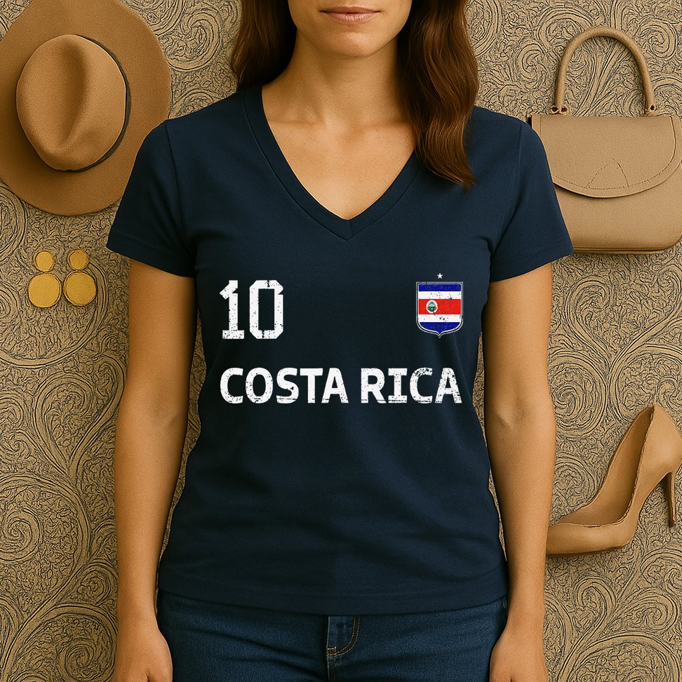 Costa Rica Soccer Fan Jersey Costa Rica Flag Football Lovers Women's V-Neck T-Shirt