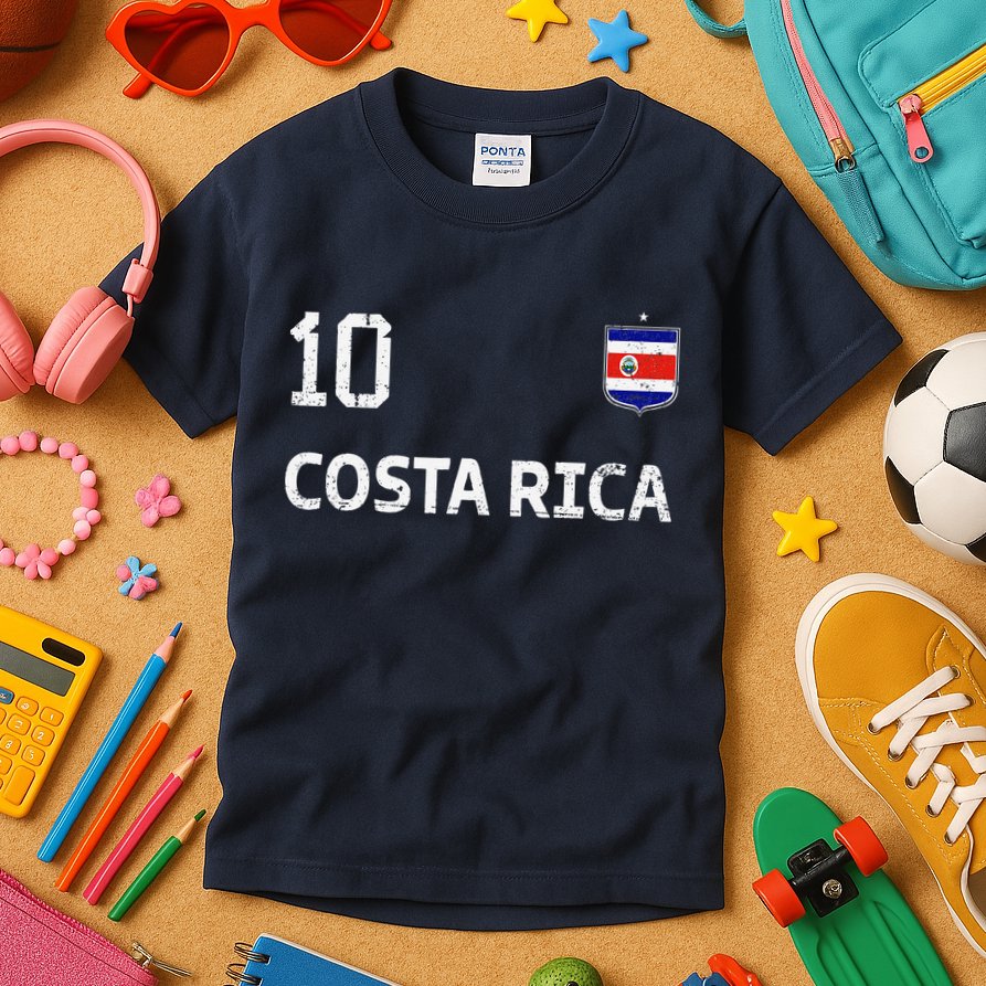 Costa Rica Soccer Fan Jersey Costa Rica Flag Football Lovers Kids T-Shirt