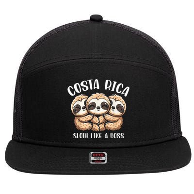 Costa Rica Sloth Like A Boss Costa Rican Travel Vacation 7 Panel Mesh Trucker Snapback Hat