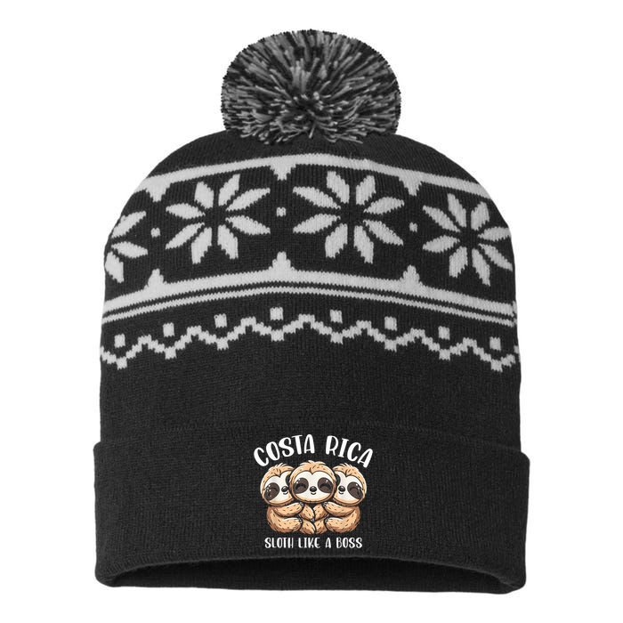 Costa Rica Sloth Like A Boss Costa Rican Travel Vacation USA-Made Snowflake Beanie