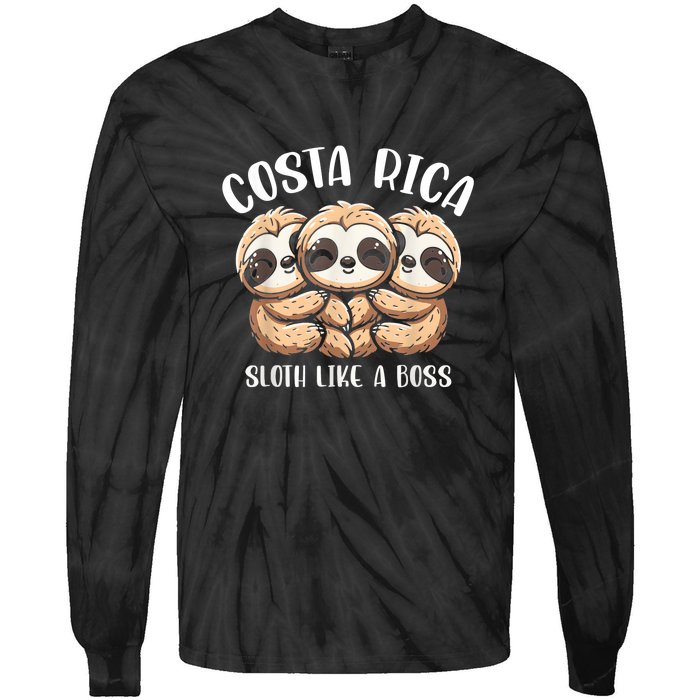 Costa Rica Sloth Like A Boss Costa Rican Travel Vacation Tie-Dye Long Sleeve Shirt