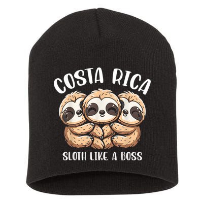 Costa Rica Sloth Like A Boss Costa Rican Travel Vacation Short Acrylic Beanie