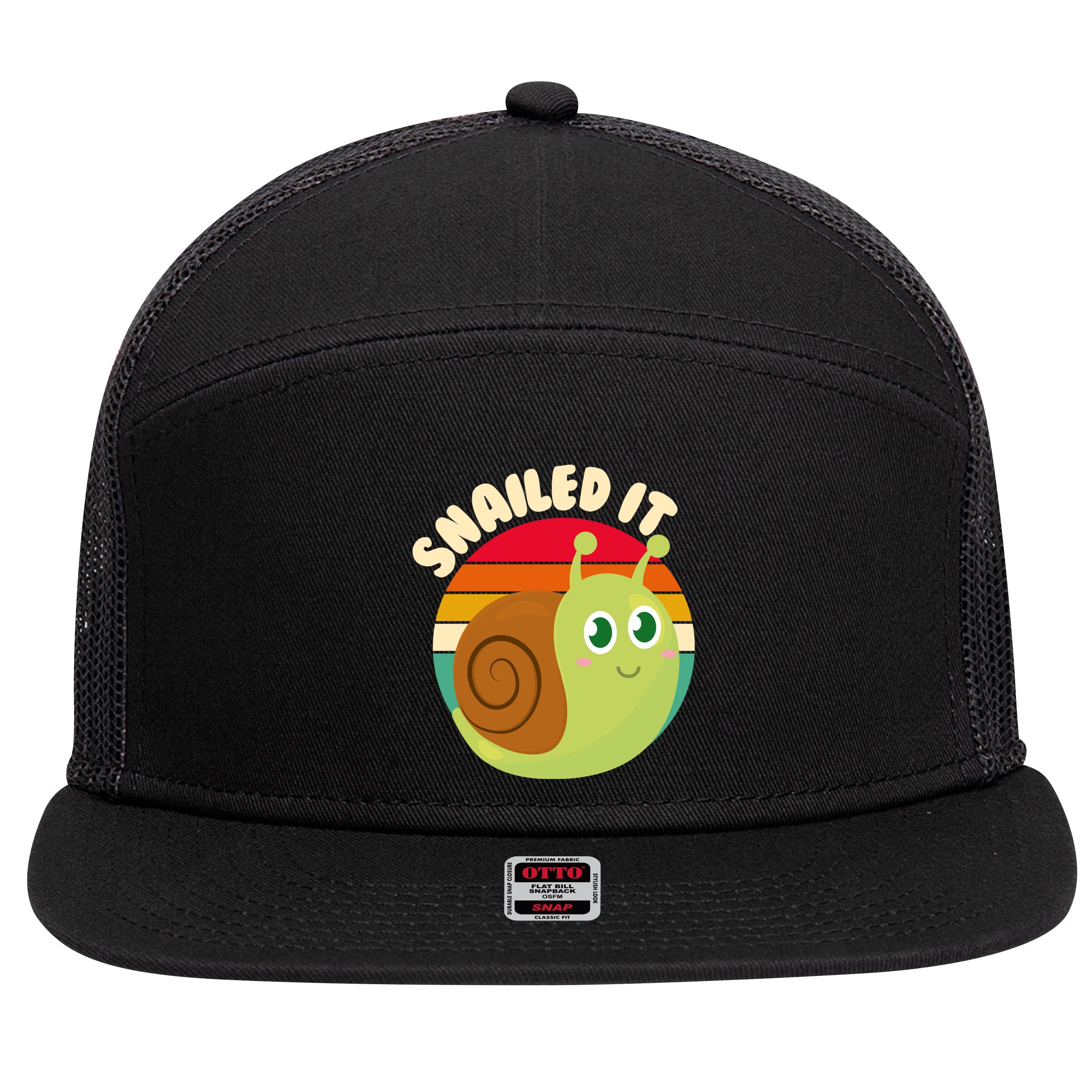Cute Retro Snailed It 7 Panel Mesh Trucker Snapback Hat