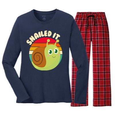 Cute Retro Snailed It Women's Long Sleeve Flannel Pajama Set 