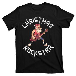 Christmas Rockstar Santa Plays The Guitar Funny Xmas T-Shirt