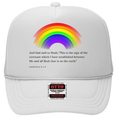 Christian Rainbow Scripture High Crown Mesh Back Trucker Hat