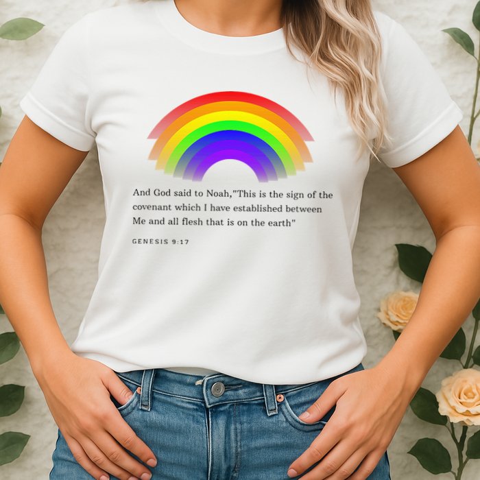 Christian Rainbow Scripture Womens T-Shirt