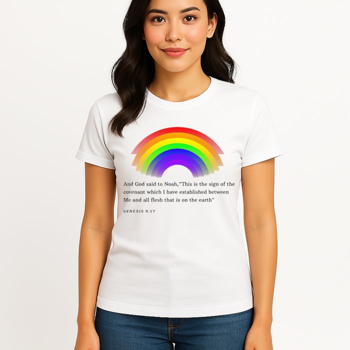Christian Rainbow Scripture Womens T-Shirt