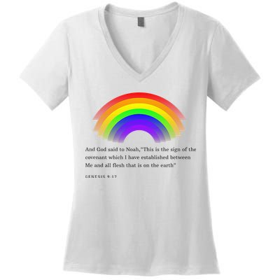 Christian Rainbow Scripture Women's V-Neck T-Shirt