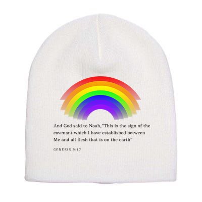 Christian Rainbow Scripture Short Acrylic Beanie