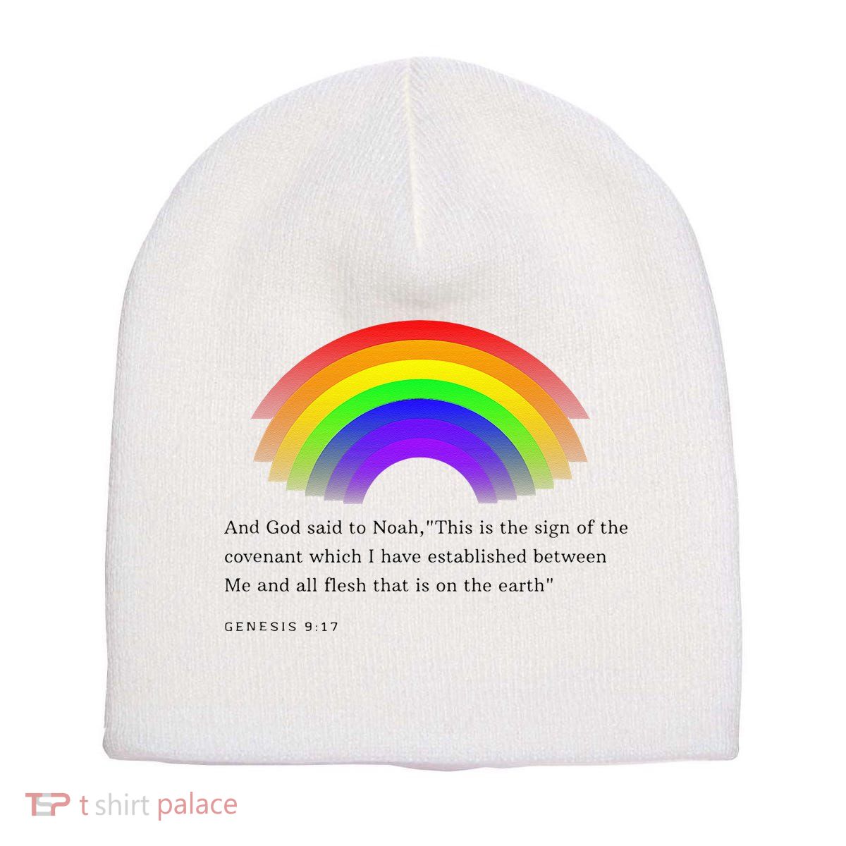 Christian Rainbow Scripture Short Acrylic Beanie