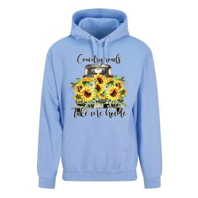 Country Roads Sunflowers Truck Country Vibe Take Me Home Unisex Surf Hoodie