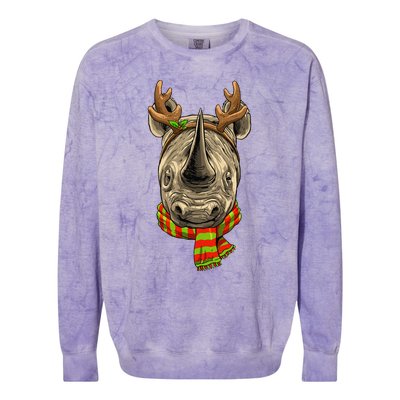 Christmas Rhinoceros Santa Clause Reindeer Xmas Safari Rhino Colorblast Crewneck Sweatshirt