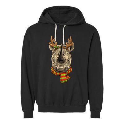 Christmas Rhinoceros Santa Clause Reindeer Xmas Safari Rhino Garment-Dyed Fleece Hoodie