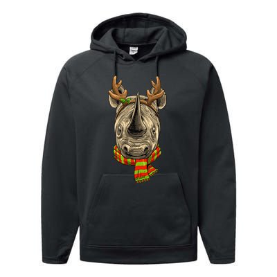 Christmas Rhinoceros Santa Clause Reindeer Xmas Safari Rhino Performance Fleece Hoodie