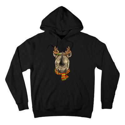 Christmas Rhinoceros Santa Clause Reindeer Xmas Safari Rhino Hoodie