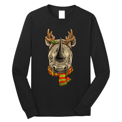 Christmas Rhinoceros Santa Clause Reindeer Xmas Safari Rhino Long Sleeve Shirt