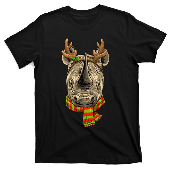 Christmas Rhinoceros Santa Clause Reindeer Xmas Safari Rhino T-Shirt