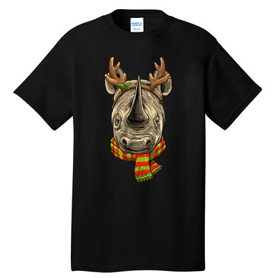 Christmas Rhinoceros Santa Clause Reindeer Xmas Safari Rhino Tall T-Shirt