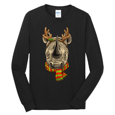 Christmas Rhinoceros Santa Clause Reindeer Xmas Safari Rhino Tall Long Sleeve T-Shirt