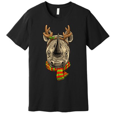 Christmas Rhinoceros Santa Clause Reindeer Xmas Safari Rhino Premium T-Shirt