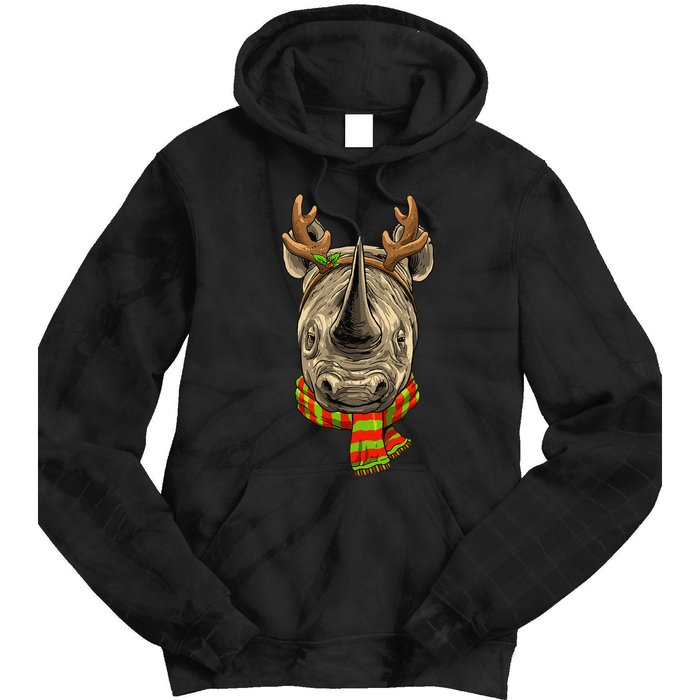 Christmas Rhinoceros Santa Clause Reindeer Xmas Safari Rhino Tie Dye Hoodie