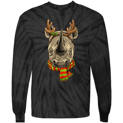 Christmas Rhinoceros Santa Clause Reindeer Xmas Safari Rhino Tie-Dye Long Sleeve Shirt