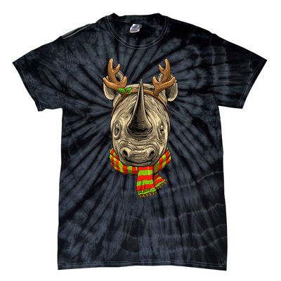 Christmas Rhinoceros Santa Clause Reindeer Xmas Safari Rhino Tie-Dye T-Shirt